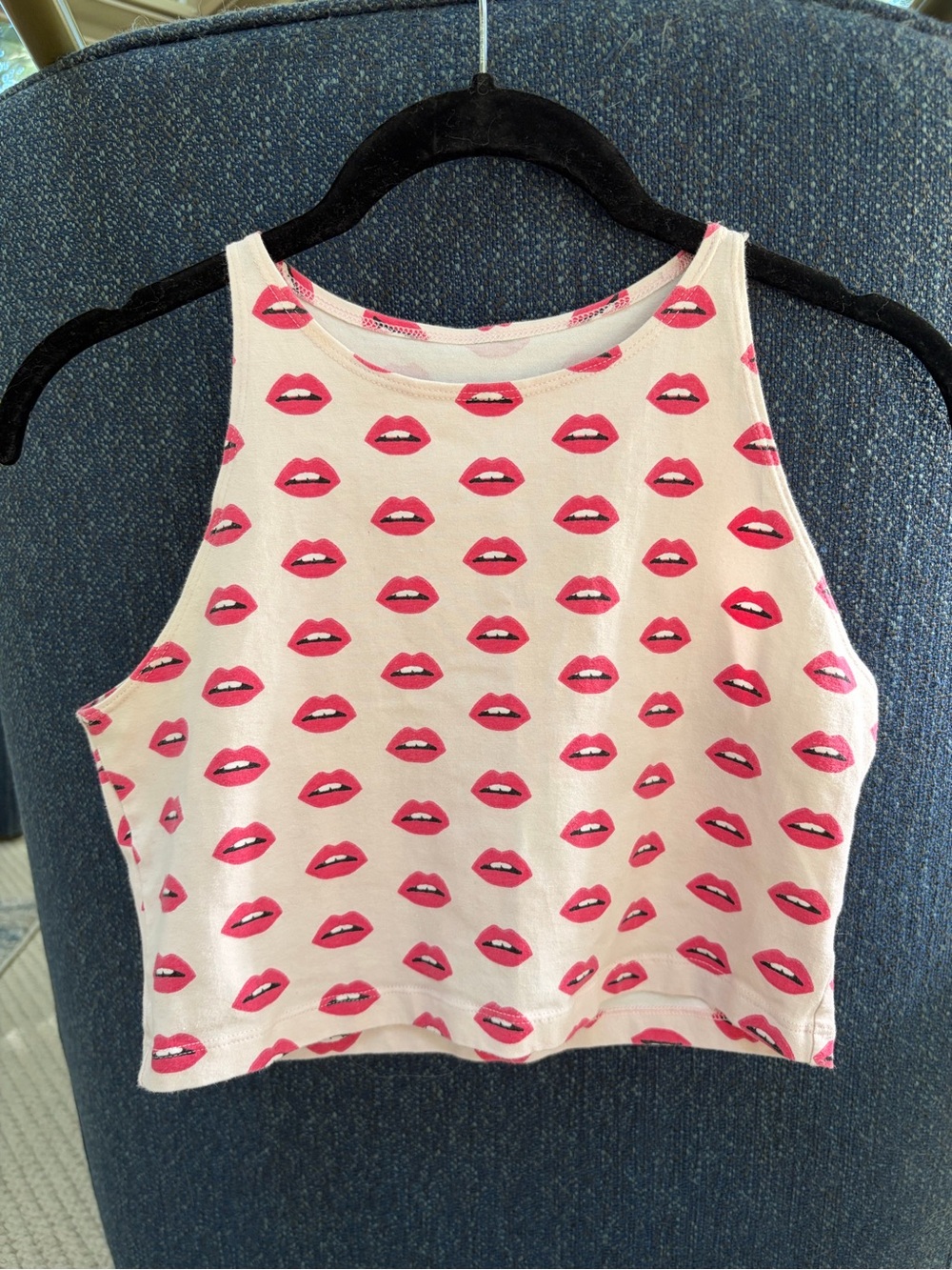 American Apparel White Cropped Tank with Pink Lip Pattern
